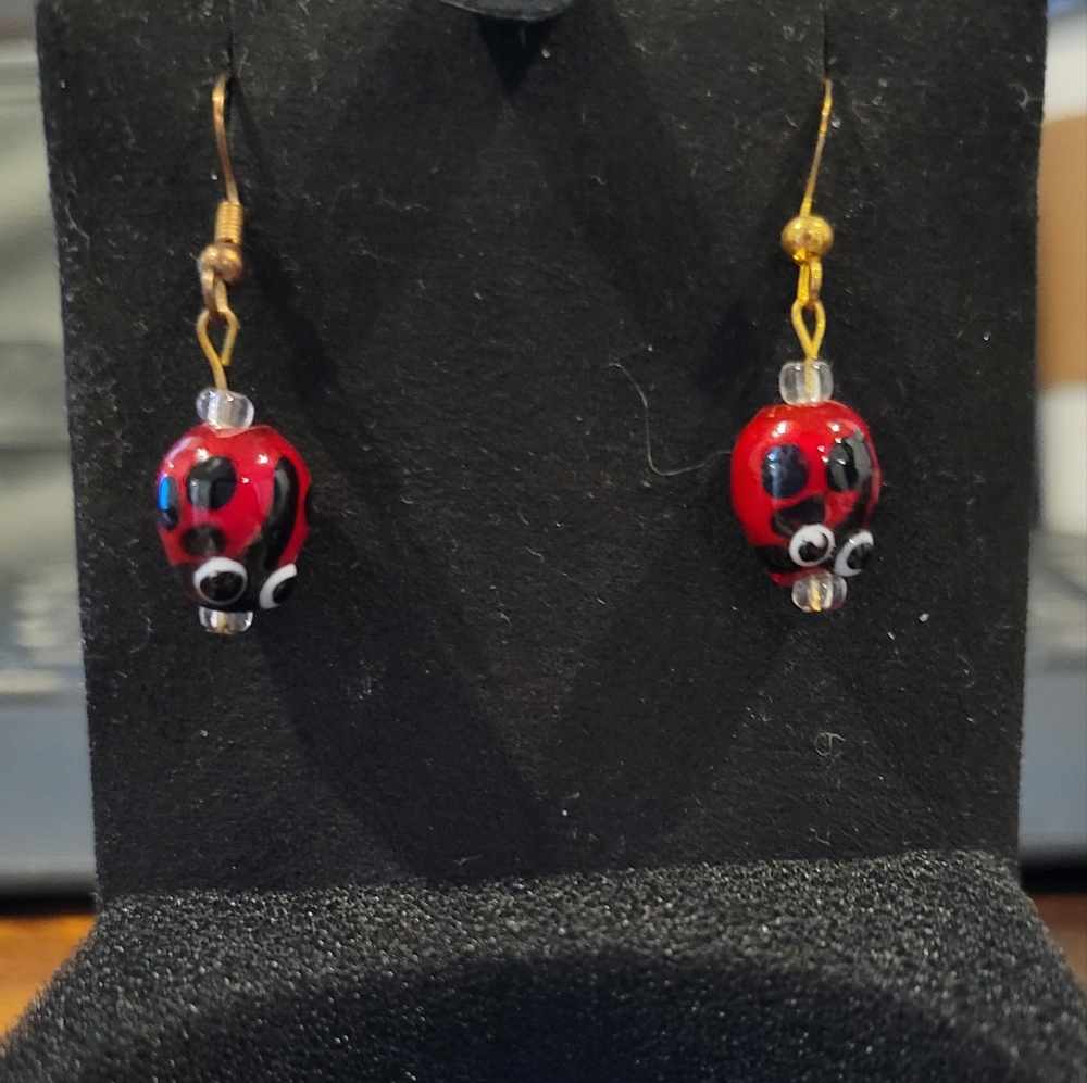 Handmade Ladybug Glass Beads Earrings